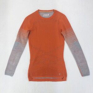 Smartwool Intraknit 200 Base Layer Womens Small Orange Stripe Y2K Long Sleeve